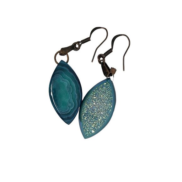 Copper and Marquise Shape Blue Drusy Drop Dangle Earrings - Picture 1 of 7